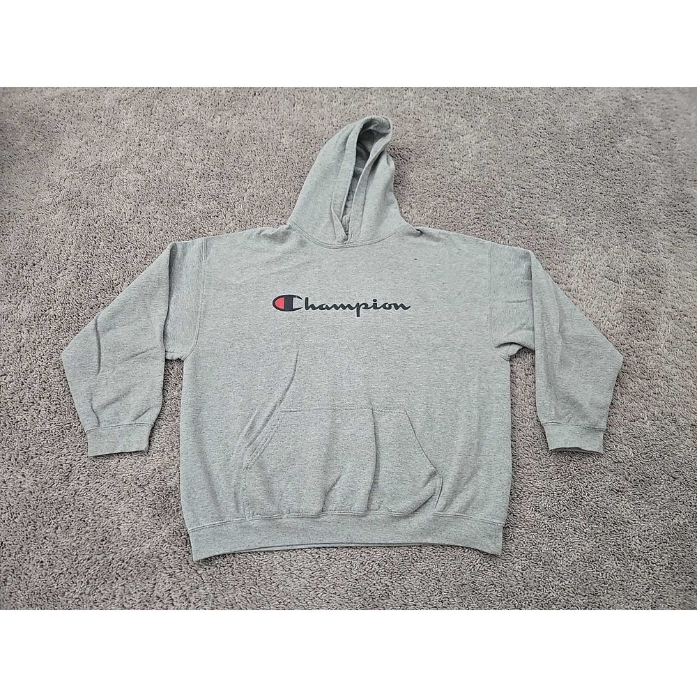 Champion Hoodie‎ Mens 1XL Gray Pullover Sweatshirt Logo Athletic Sportswear